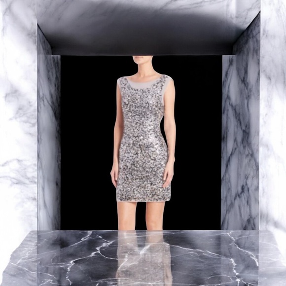 Laundry by Shelli Segal Chrome Lace w/Embellished Sequin Cowl-Back Dress 10 NWT - Picture 7 of 16